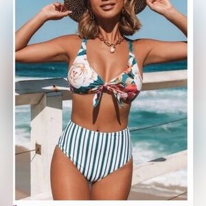 Cupshe Floral and Striped Bikini Set